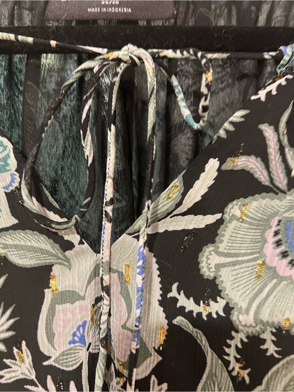 Lane Bryant Black Floral Peasant Top with Sage and Cream Accent - Picture 3 of 6